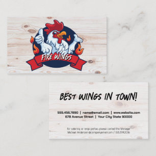 Carte De Visite Logo du poulet au feu   Arrière - plan bois