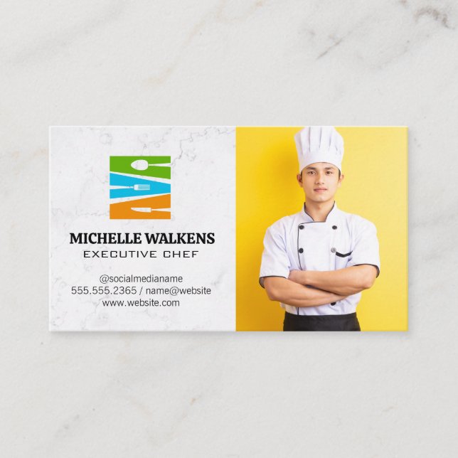 Carte De Visite Logo du restaurant Dinnerware | Chef en uniforme (Devant)
