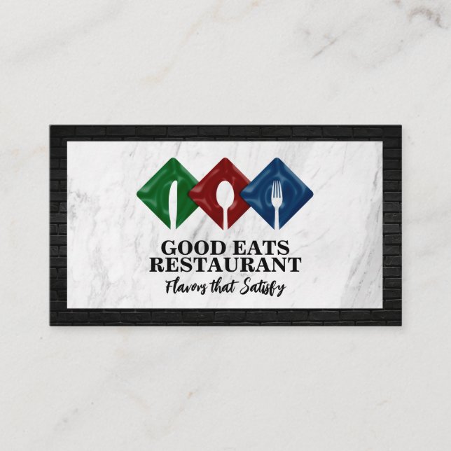 Carte De Visite Logo du restaurant Silverware | Marbre | Brick (Devant)