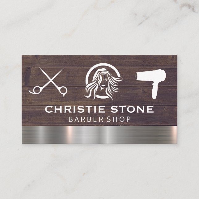 Carte De Visite Logo du salon de coiffure | Outils | Bois métalliq (Devant)