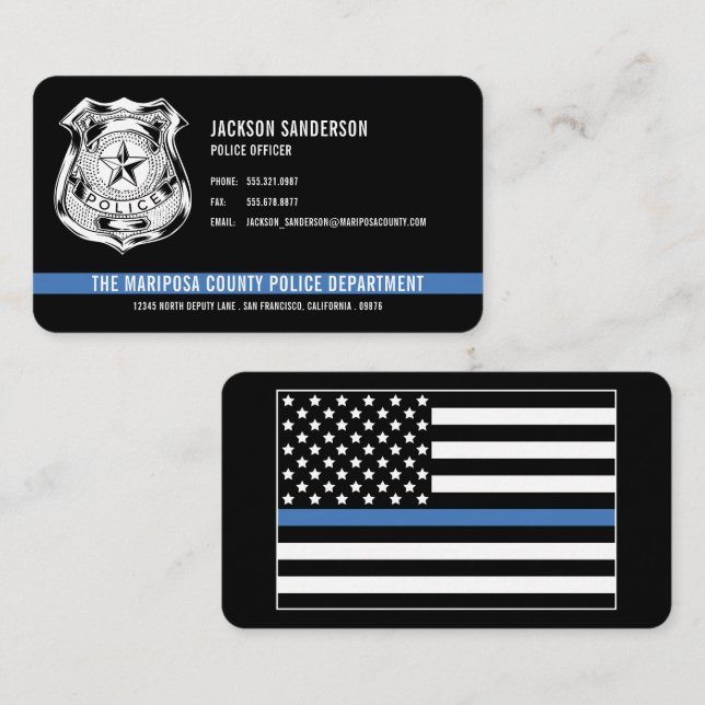 Carte De Visite Logo du service de police personnalisé Ligne bleue (Devant / Derrière)