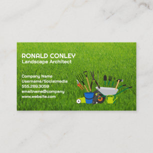 Carte De Visite Logo du service d'entretien de la pelouse   Outils