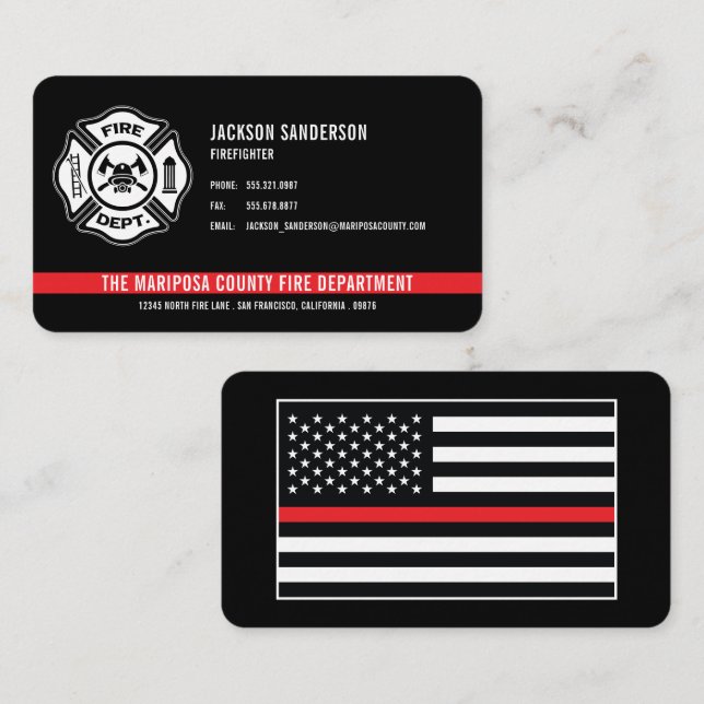 Carte De Visite Logo du service d'incendie personnalisé pompier Li (Devant / Derrière)