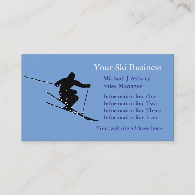 Carte De Visite Logo du skieur de neige bleu Modèle d'affaires (Devant)
