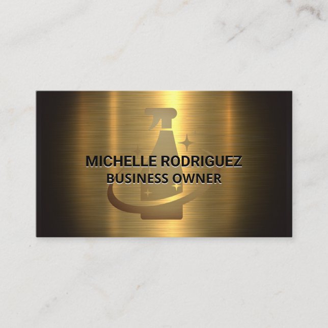 Carte De Visite Logo du Spray nettoyant | Métal Or Brossé (Devant)
