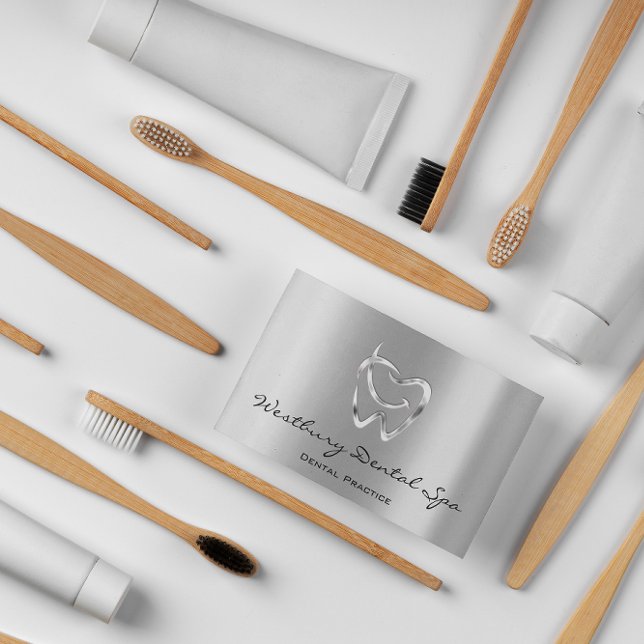 Carte De Visite Logo du studio dentaire Silver Health Dentist (Dental Studio Smile Logo Silver Health Dentist Business Card)