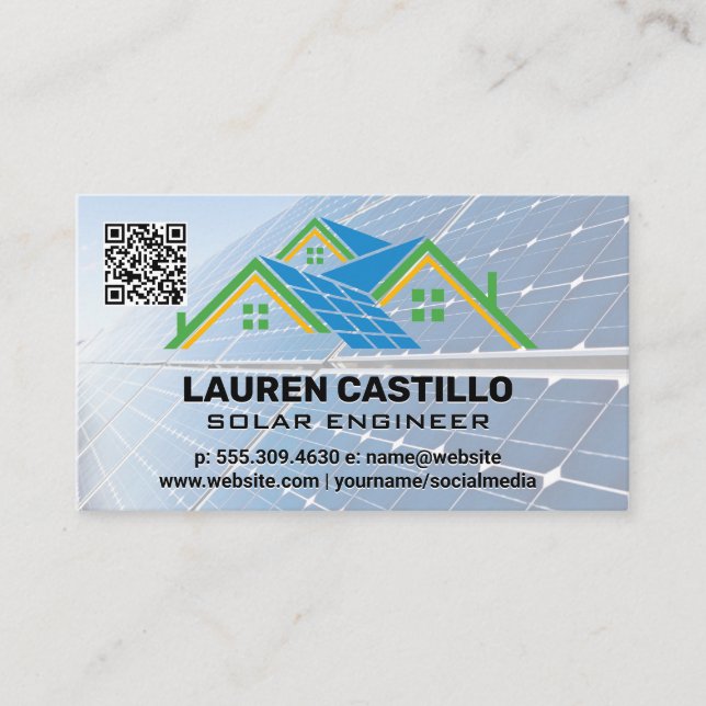 Carte De Visite Logo du toit du panneau solaire | Code QR (Devant)