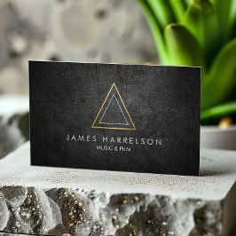 Carte De Visite Logo Edgy Faux Gold Triangle sur Black Metal