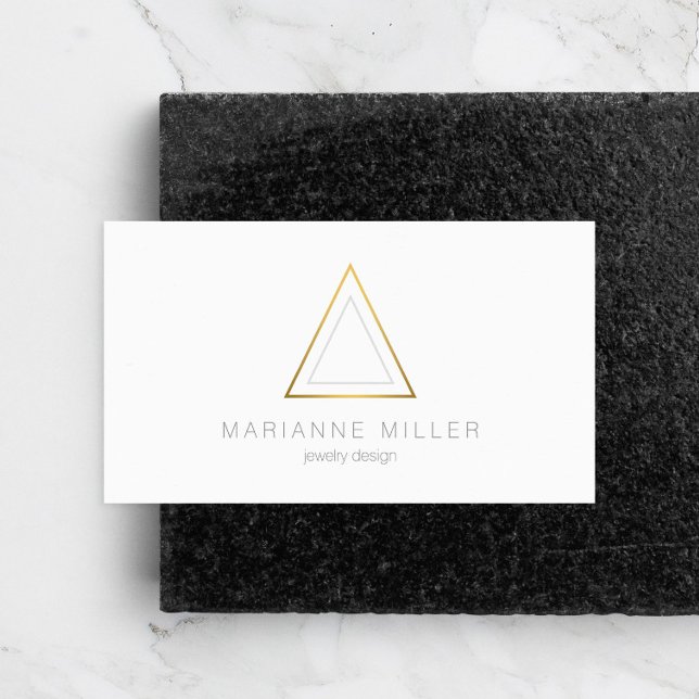 Carte De Visite Logo Edgy Faux Gold Triangle sur Blanc (Créateur téléchargé)