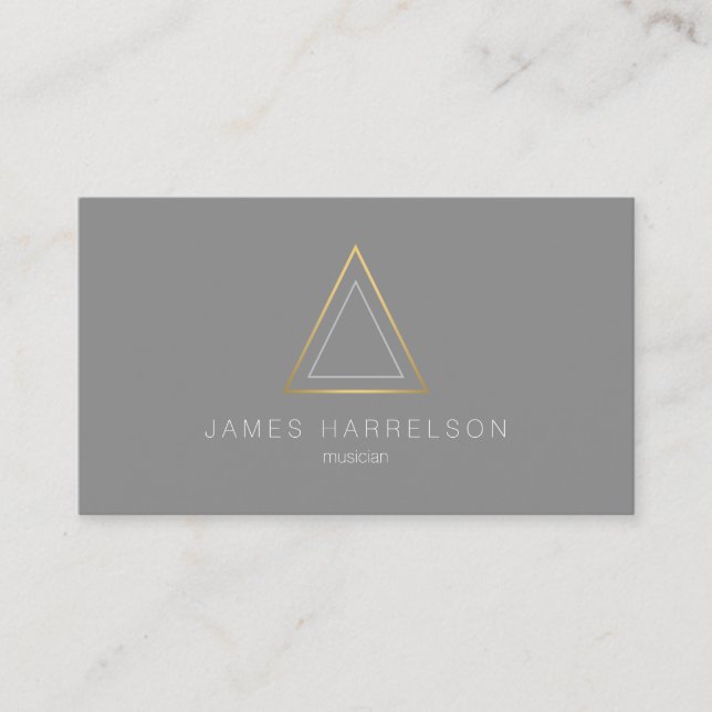 Carte De Visite Logo Edgy Faux Gold Triangle sur Grey (Devant)