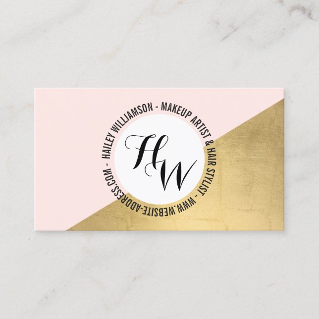 Carte De Visite Logo Edgy Geometry Circle Monogram Gold/Pink (Devant)