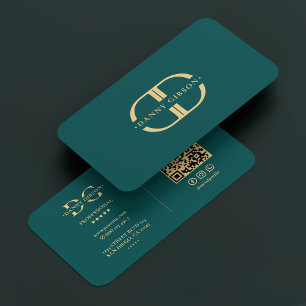 Carte De Visite Logo Élégant D Monogramme Or Turquoise moderne
