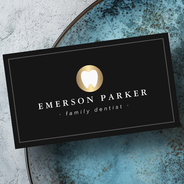 Carte De Visite Logo élégant dentiste dentiste dentiste dentaire n (Elegant classy dentist dental tooth logo black business card)