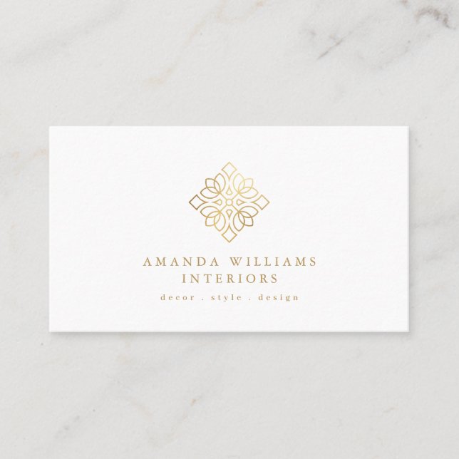 Carte De Visite Logo Elegant Géométrique Designer Gold/White (Devant)