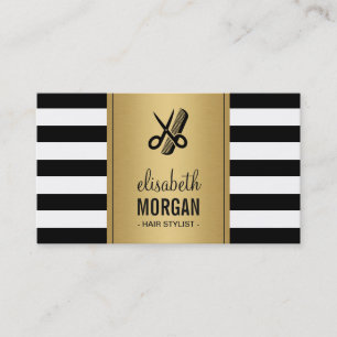 Carte De Visite Logo Elegant Gold Black White Stripes