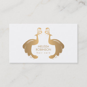Carte De Visite Logo Elegant Gold Peacocks pour la liste de cheveu