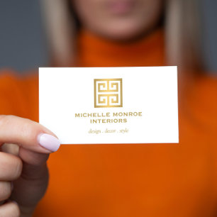 Carte De Visite Logo Elegant Grec Key Designer Gold/White
