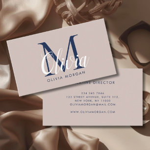 Carte De Visite Logo élégant monogramme beige bleu professionnel