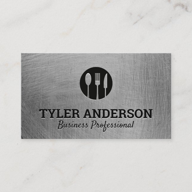 Carte De Visite Logo en argent | Texture brossée métallique (Devant)