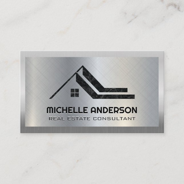 Carte De Visite Logo en marbre immobilier | Métallique (Devant)