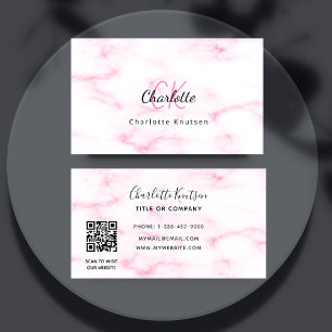 Carte De Visite Logo en marbre rose or monogramme élégant code QR