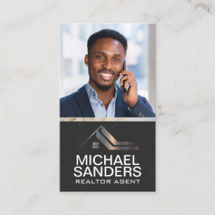 Carte De Visite Logo en métal immobilier   Homme d'affaires au tél