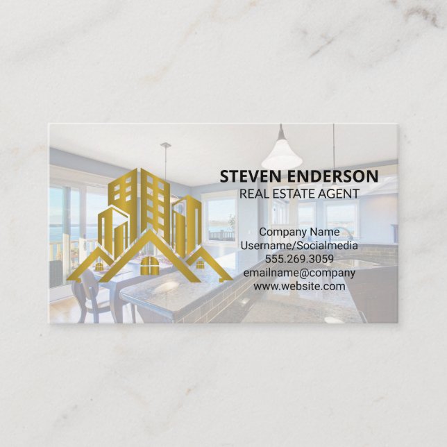 Carte De Visite Logo en or immobilier | Cuisine moderne (Devant)