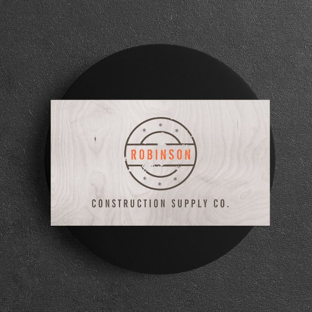 Carte De Visite Logo estampé rustique sur la construction de grain (Créateur téléchargé)