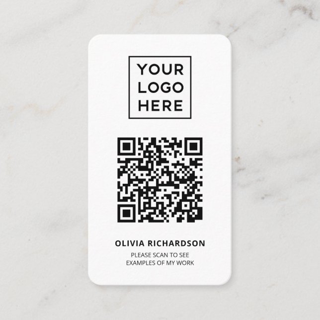 Carte De Visite Logo et code QR | Simple noir et blanc (Devant)