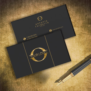 Carte De Visite Logo et icônes de médias sociaux Gold /Bk Hor ID81