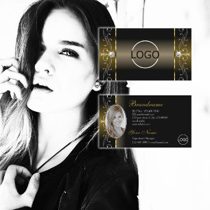 Carte De Visite Logo et photo de luxe Black Gold Squiggled Jewels
