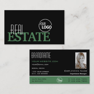 Carte De Visite Logo et photo en noir vert moderne