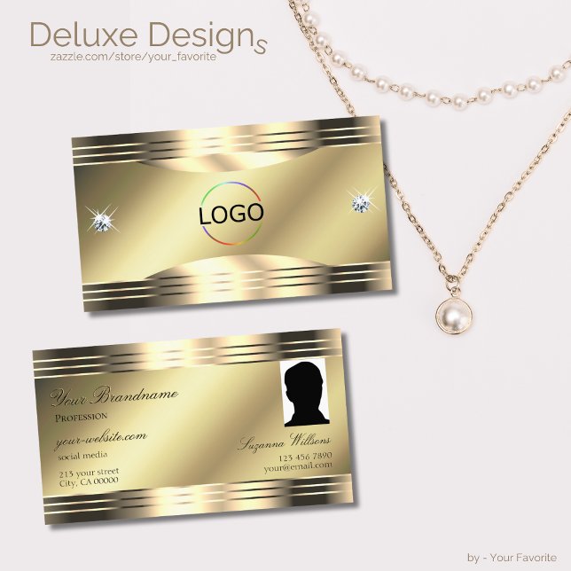 Carte De Visite Logo et photo Noble Shimmery Gold Shiny Diamonds (Créateur téléchargé)