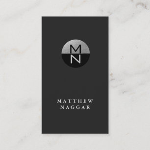 Carte De Visite Logo Faux Silver Foil et Black Circle