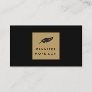 Carte De Visite Logo Feather sur Black/Gold pour les écrivains et 