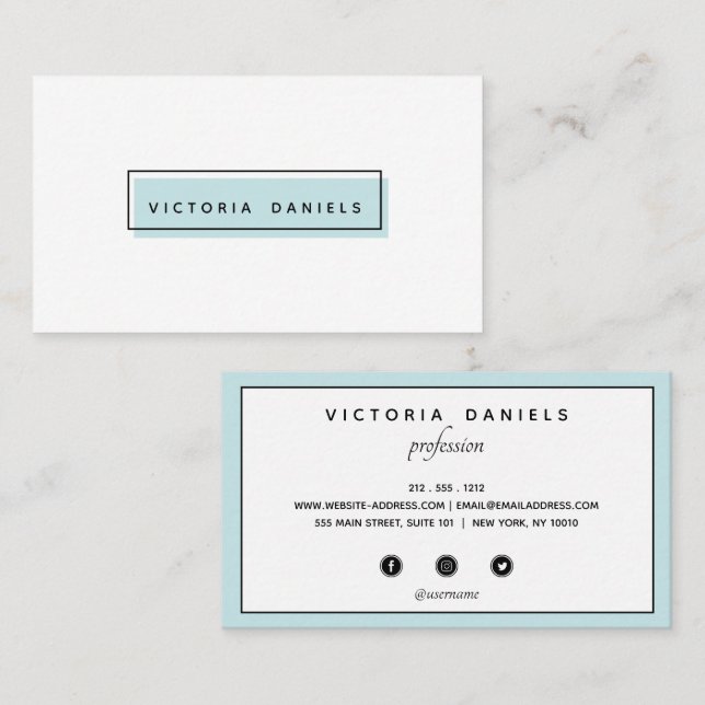 Carte De Visite Logo féminin | Bleu | médias sociaux professionnel (Devant / Derrière)