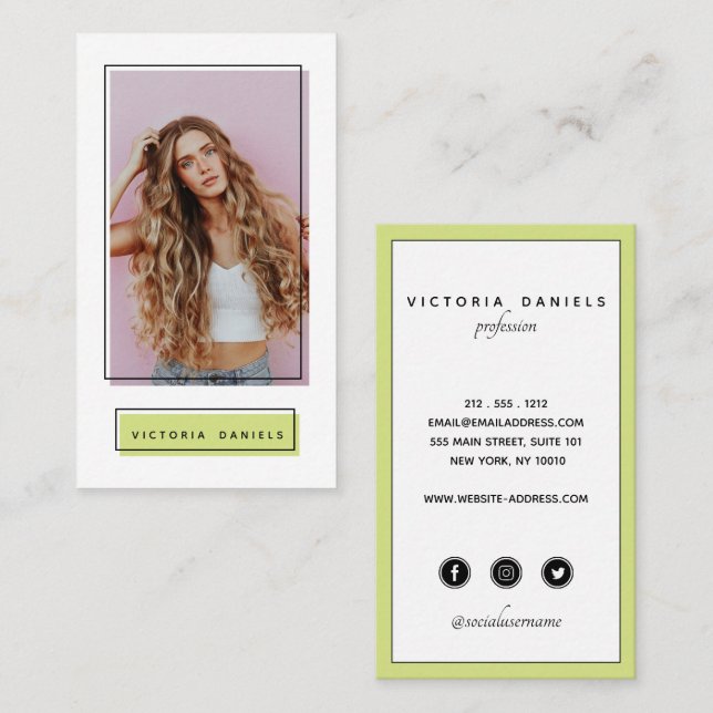 Carte De Visite Logo féminin | Vert | Photo médias sociaux (Devant / Derrière)