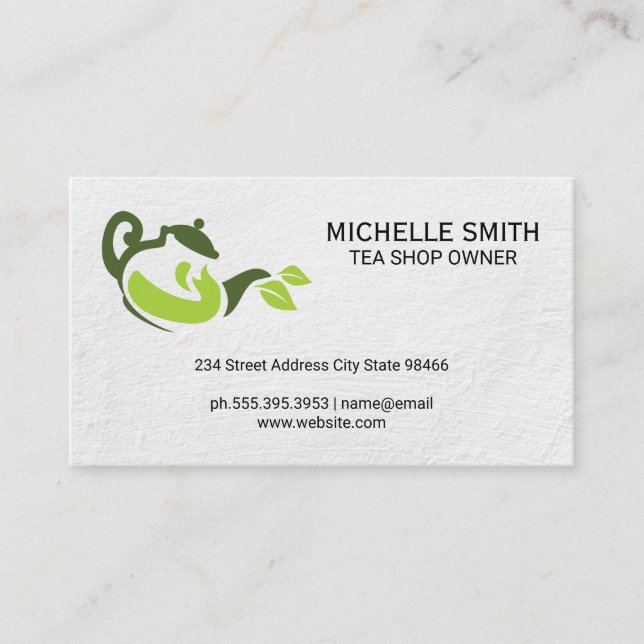 Carte De Visite Logo Feuille de thé vert | Boisson chaude (Devant)