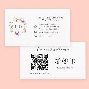 Carte De Visite Logo fleur sauvage Floral Monogramme Code QR