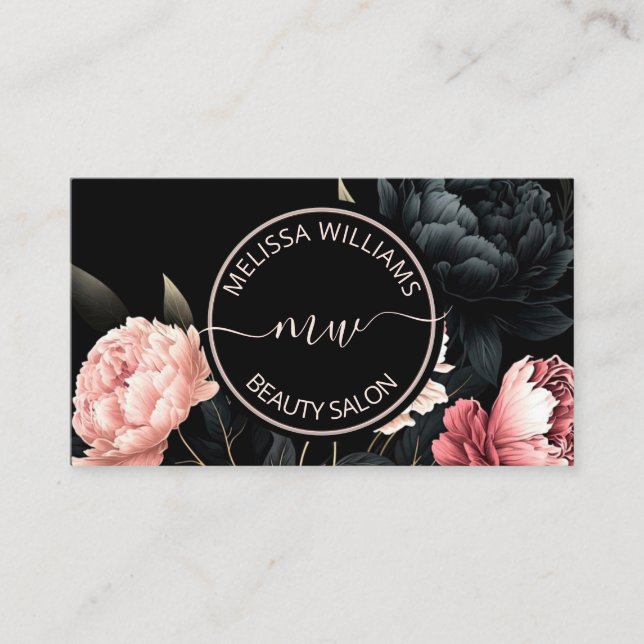 Carte De Visite Logo Fleurs Roses Vides (Devant)