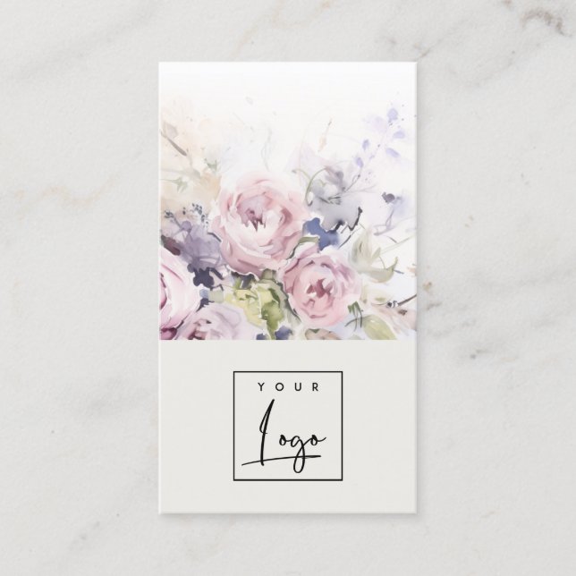 Carte De Visite Logo Floral Abstrait de Rose d'aquarelle Lilac (Devant)
