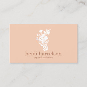 Carte De Visite Logo Floral Blanc sur Pêche