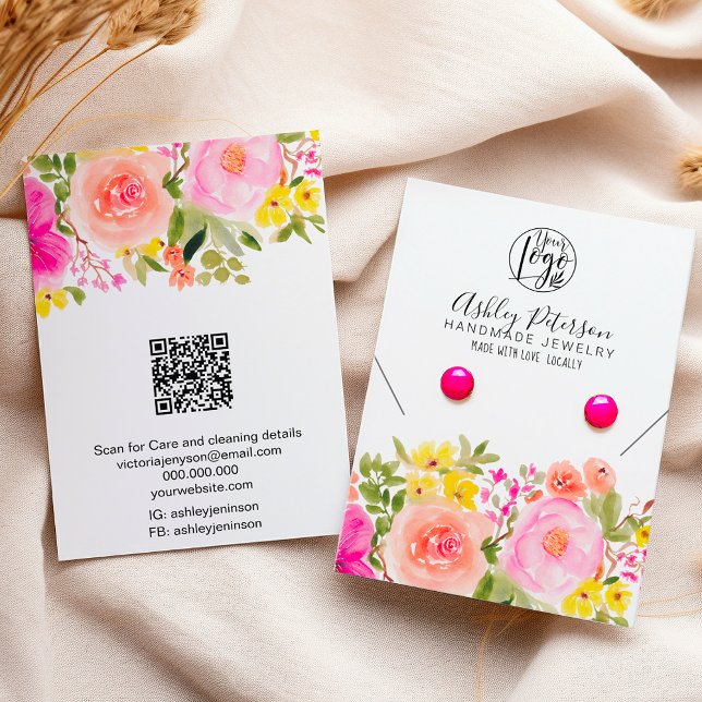Carte De Visite Logo floral bohème collier d'oreille bijoux (Bohemian floral logo jewelry earring necklace business card)