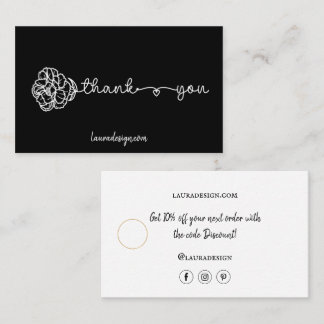 Carte De Visite Logo floral botanique noir Logo Merci minimal