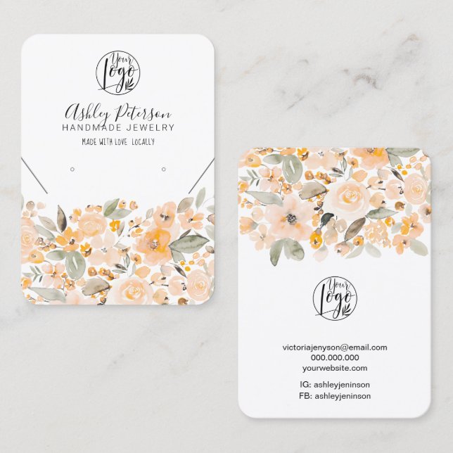 Carte De Visite Logo floral chic jaune bijoux collier d'oreille (Devant / Derrière)