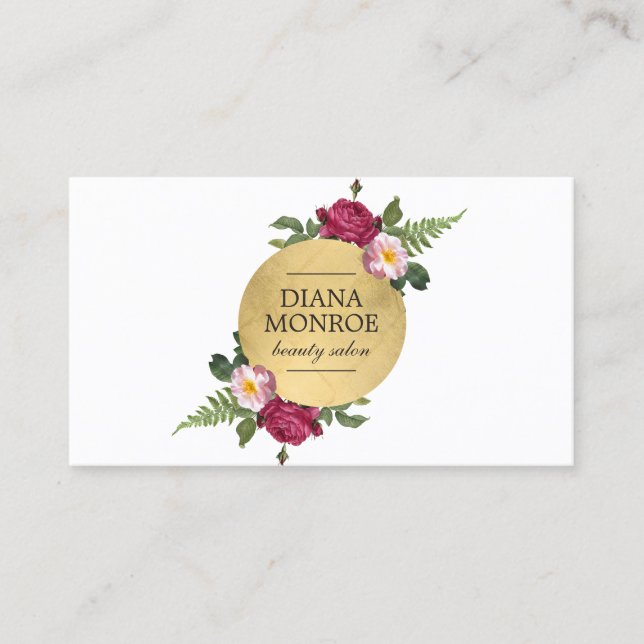 Carte De Visite Logo floral Faux Gold Circle moderne (Devant)
