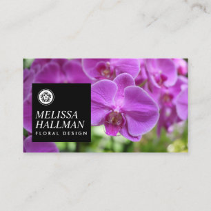 Carte De Visite Logo floral minimaliste de luxe avec orchidées vio