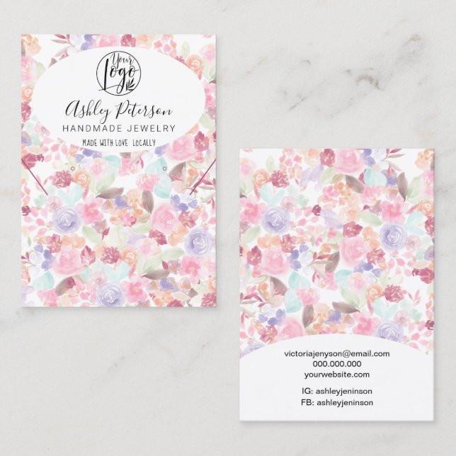Carte De Visite Logo floral pastel doux collier d'oreille bijoux (Devant / Derrière)