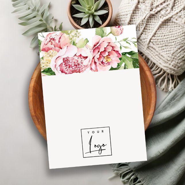 Carte De Visite Logo floral rose Peony Écran de bijoux blanc (Créateur téléchargé)