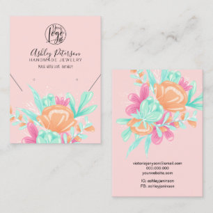 Carte De Visite Logo floral rose Turquoise collier de bijoux 